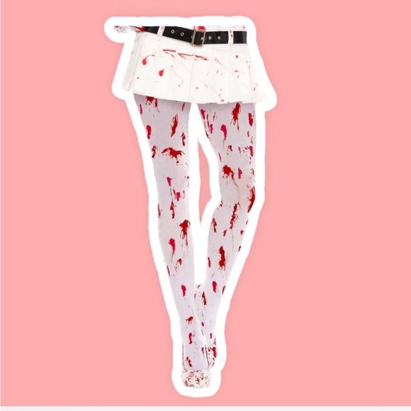 Music Legs White and Red Splatter Tights - Picture 1 of 2